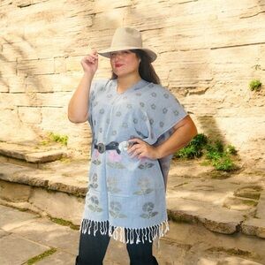 Blue Floral Women's Poncho